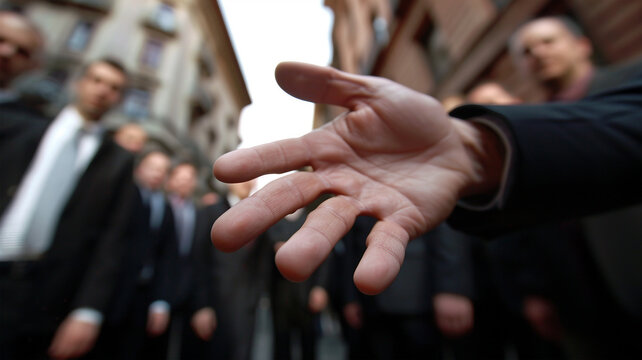 a businessman extends his hand forward Extend your arms to invite, business success concept 