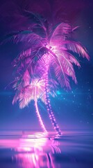 Fototapeta na wymiar Background Texture in the Neon Palm Silhouette Electric Night Style created with Generative AI Technology 