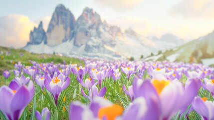 Crocus Blossoming in the Dolomites..... - obrazy, fototapety, plakaty