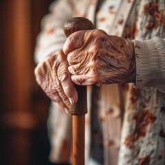 Cropped shot of the hands of a senior woman holding a cane. Elderly, dependence, loneliness.