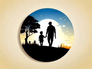 Loving father walking side by side with son holding hands image for fathers day