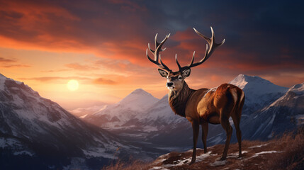 Composite image of red deer stag in Beautiful Alp