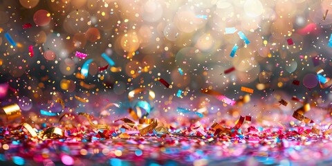 Vibrant confetti party scene ignites festive atmosphere for celebration and fun. Concept Festive Atmosphere, Confetti Party, Celebration, Vibrant Colors, Fun & Joy