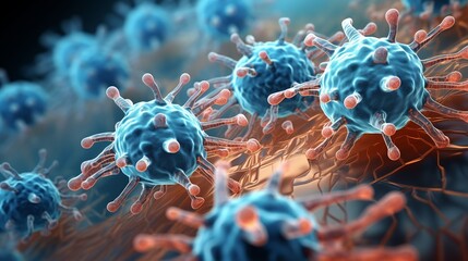 Illustration of the anatomical structure of swine flu virus in bacilli on a digital background - obrazy, fototapety, plakaty