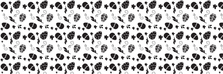 Easter eggs horizontal seamless pattern. Easter seamless border. Easter decoration with easter eggs. Hand drawn easter bunnies background,  Vector illustration. EPS 10