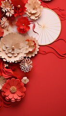 Chinese New Year Greeting card Zodiac Sign With Paper cut. Holiday Vertical Banner Concept. Red and Golden Element. Happy Chinese New Year