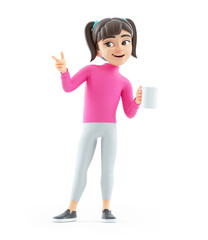 3d girl standing with a cup