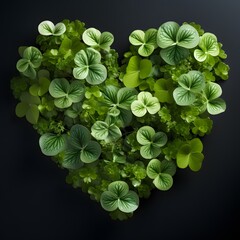 featuring a heart-shaped arrangement of leaves on a lush green background