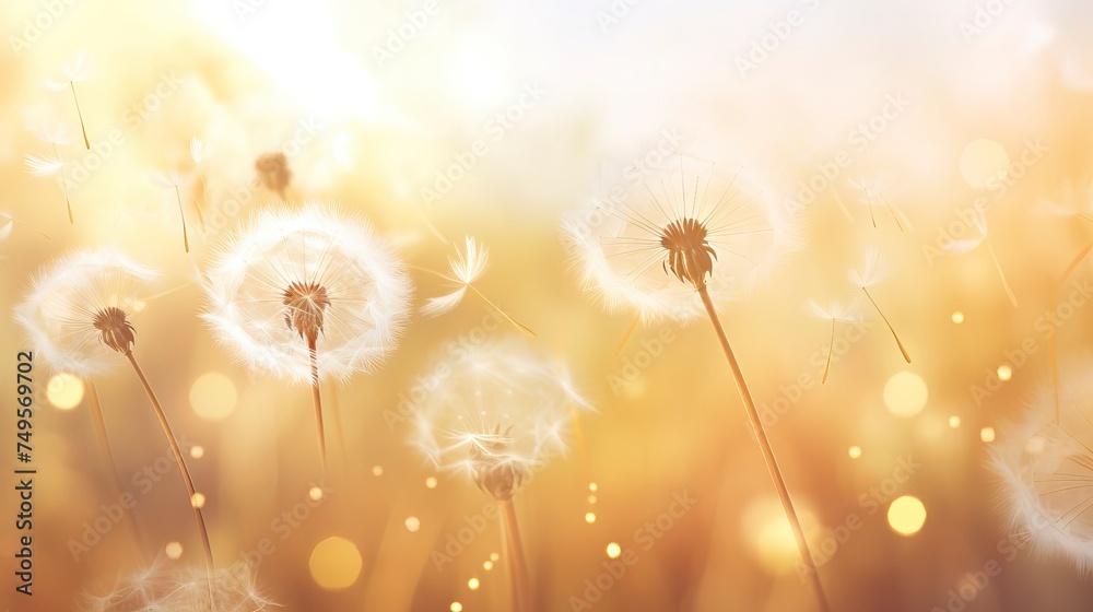 Wall mural Abstract blurred nature background dandelion seeds parachute