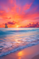 Serene Beach Sunset: The Breathtaking Palette of Nature's Beauty and Solitude