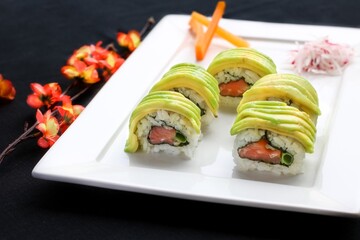 In Japan, the salmon avocado roll is a favorite sushi dish. It features fresh salmon, creamy...