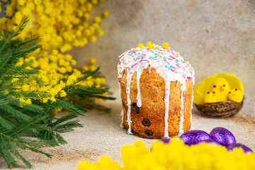 easter cake baking flowers mimosa holiday treat sweet baked goods delicious easter eggs orthodox...