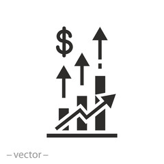 increase cost icon, rise in price, tariff upward movement, flat symbol on white background - vector illustration