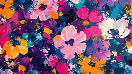 bright contrast multicolored floral pattern with brush strokes of paint