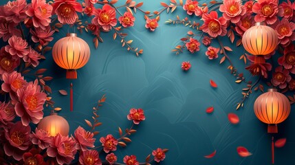 Celebration Spring Flowers Chinese Styleflat design