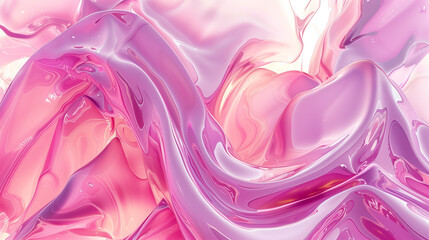 Abstract pink glossy background with soft smooth waves of liquid, splashes of transparent jelly. - 749572566