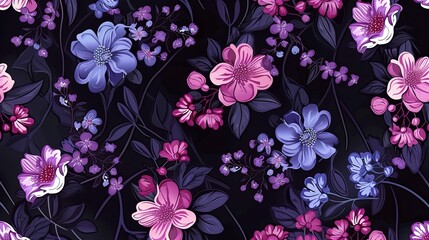 Floral blooming romantic feminine seamless pattern with imitation of satin stitch embroidery