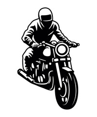 Motorcycle sport bike silhouette. Riding a Motorcycle black and white vector illustration. motorcycle classic silhouette. vintage motorcycle element. 