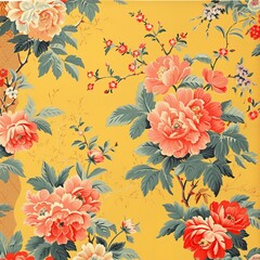 flower print on a yellow background
