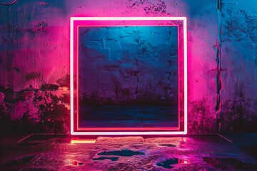 Abstract neon light frame design background. AI generative art