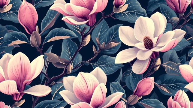 Lovely seamless pattern with exotic magnolia © CREATIVE STOCK