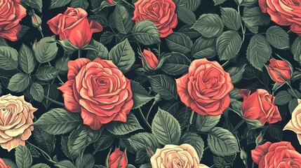 Seamless pattern with blooming roses