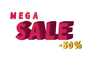 Vector illustration of 3D mega sale with 50% discount