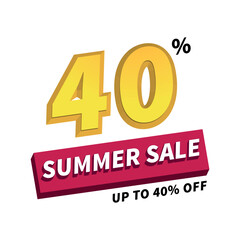 Vector illustration of 3D summer sale with 40% discount