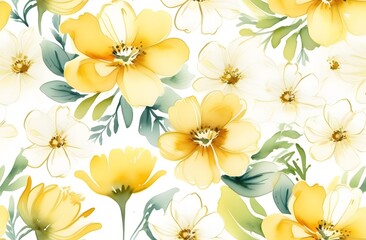 Fototapeta premium Floral watercolor background with yellow flowers. Abstract watercolor flowers background. Printing on postcards, packages, banners.