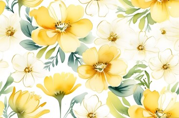Floral watercolor background with yellow flowers. Abstract watercolor flowers background. Printing on postcards, packages, banners.
