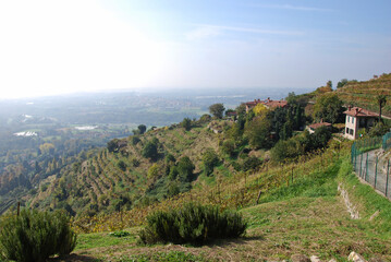 Le colline di Montevecchia in provincia di Lecco, Lombardia, Italia. - obrazy, fototapety, plakaty