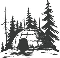 Silhouette igloo the Eskimo tribal House black color only - obrazy, fototapety, plakaty