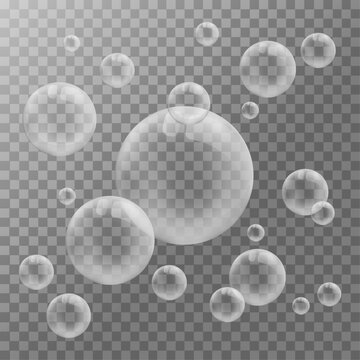 Bubble. Composition of colorless soap bubbles. Vector illustration of bubbles on a transparent background.