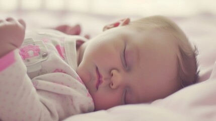 Fototapeta na wymiar Sleeping Baby on White Blanket. Generative AI.