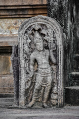 Guardstone (Muragala) stone carving in Isurumuniya, Anuradhapura, Sri Lanka.