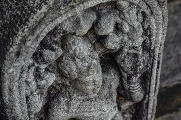 Guardstone (Muragala) stone carving in Isurumuniya, Anuradhapura, Sri Lanka.