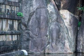 Elephant Figurines stone carvings in Isurumuniya, Anuradhapura, Sri Lanka.