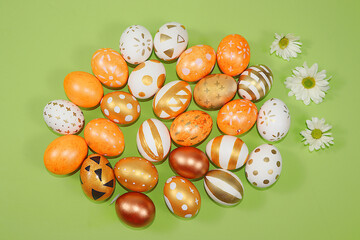 Happy Easter concept, banner for screen, composition with decorated assorted Easter eggs, template for design. spring card,