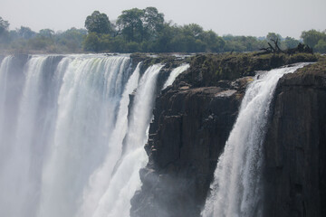 Water flowing over the crest of Victoria Falls