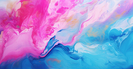Description: "Vivid fusion of pink and blue hues forming an enchanting abstract fluid art masterpiece
