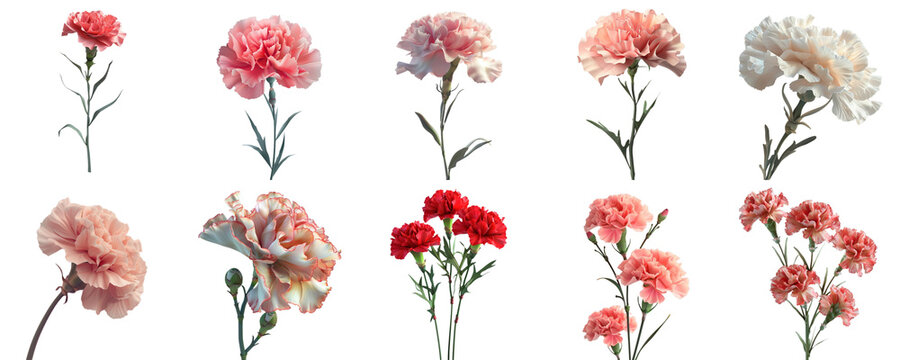 Fototapeta Carnation flower collection set in png no background for mockup decoration.