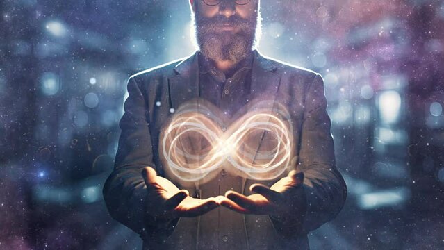 DevOps concept, an IT engineer holding the glowing devops symbol, software development practices concept.