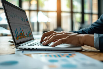 close up of a man's hands MAN IS WORKING ON DESKTOP technology background  illustration IN  vector FOR business, computer backgrounds Concept OF internet data, APP interface on stocks 