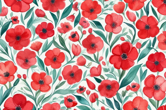 abstract red flowers background watercolor