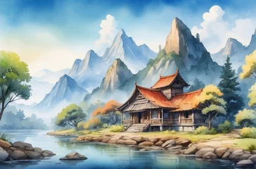 Fotobehang nature landscape watercolor background © Magic Art