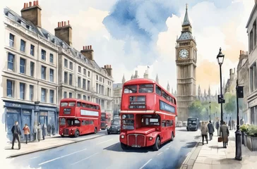 Foto op Canvas London street cityscape watercolor background © Magic Art