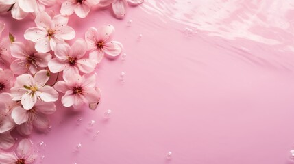 Beautiful delicate flowers on a pink background. The texture of the water. Small waves, ripples on the water. Background for Women's Day, Valentine's Day.