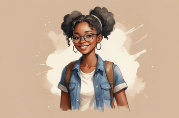portrait of a black nerdy girl watercolor art