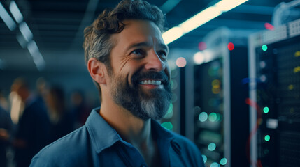 Man data center engineer smiling