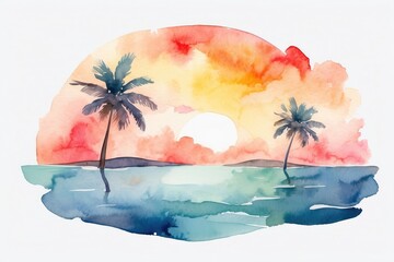 Watercolor Summer with an isolated white background